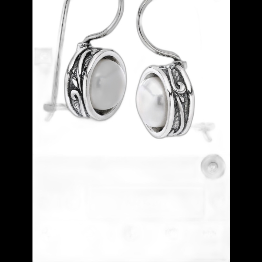 Silpada Modern Fairytale earrings, Pearl Drop Silver Hoop Earrings